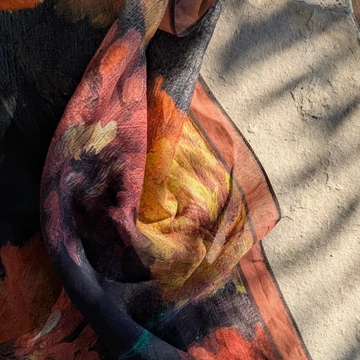 Rézvirágos mintájú pamut-selyem kendő, festmény ihlette design, MIÉRT NOVEMBEr? őszi kollekció