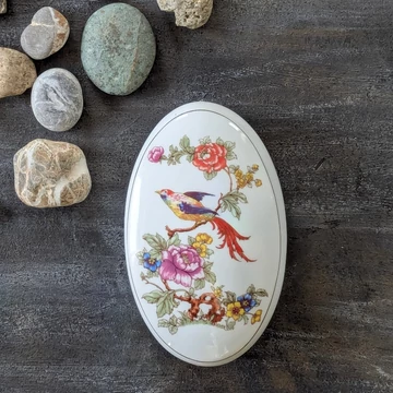 Hollóházi paradicsommadaras ovális bonbonier
