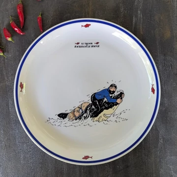 Tintin és Haddock kapitány tengeralattjárós jelenete a Vörös Rackham kincse című képregényből – TINTIN HERGÉ Moulinsart 1996 tányér