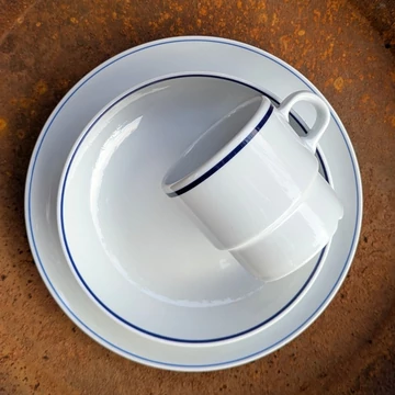 Alföldi Porcelán kék csíkos bögre