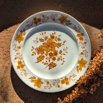 Alföldi Porcelán barna virágmintás kistányér