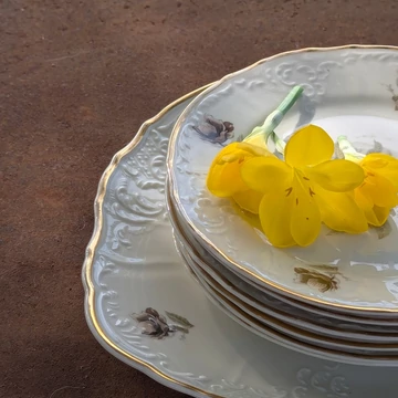 Bernadotte cseh porcelán süteményes készlet barokk mintával és arany szegéllyel