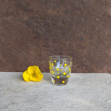 6 darabos színes pöttyös feles pohár készlet – fehér, sárga, narancs, piros, zöld és kék pöttyös mintával