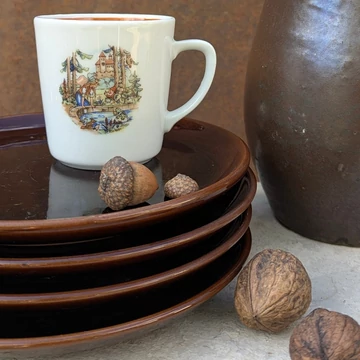 Csokoládébarna mázas kerámia tányér szett 5 darabos, süteményekhez vagy szendvicsekhez