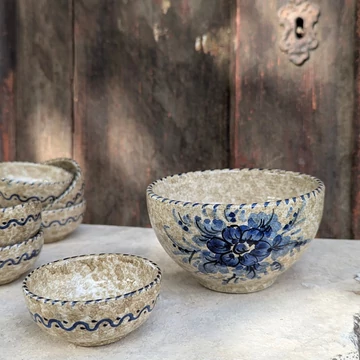 Kézzel festett, 7 darabos kerámia szószós készlet