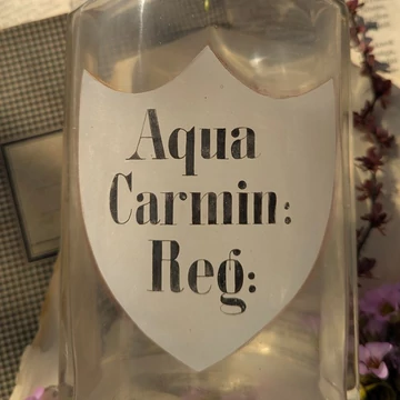 Antik Aqua Carmin feliratú patikaüveg csiszolt üvegdugóval