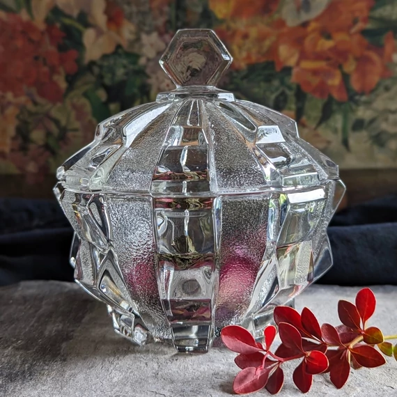 Art deco stílusú üveg cukortartó