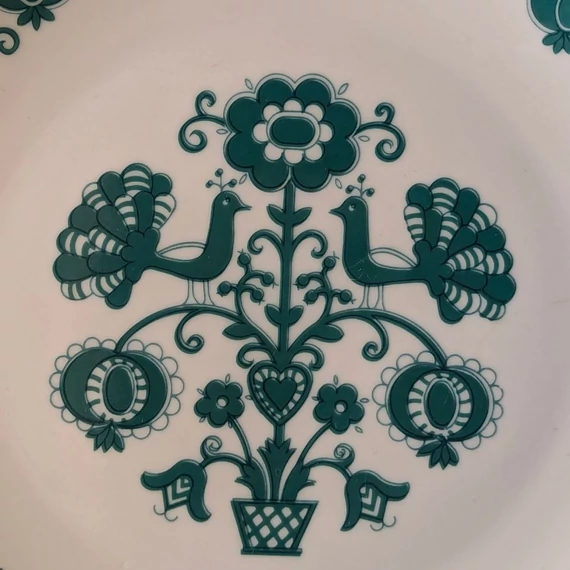 Alföldi Porcelán zöld pávás tányér szett - 3 db