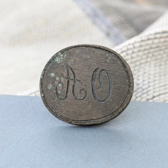 Antik réz negatív pecsétnyomó O.A. monogrammal