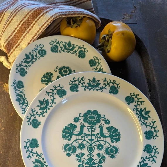 Alföldi Porcelán zöld pávás tányér szett - 3 db