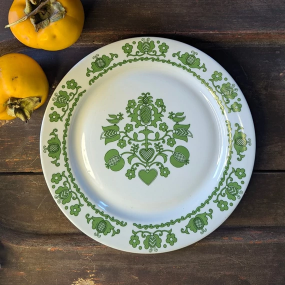Alföldi Porcelán tányér zöld madaras dekorral