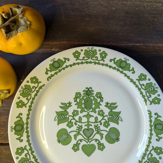 Alföldi Porcelán tányér zöld madaras dekorral