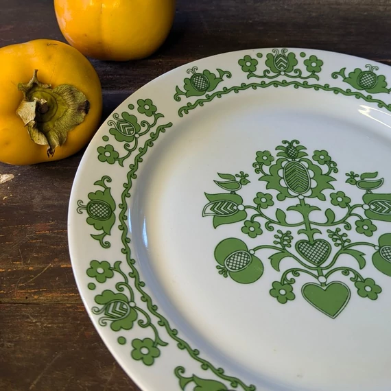 Alföldi Porcelán tányér zöld madaras dekorral